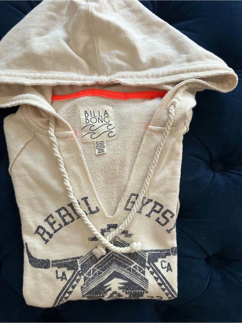Billabong Cream Hoodie with Navy Aztec Graphic